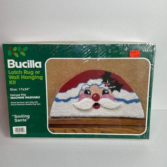 RARE Bucilla Latch Rug Wall Hanging Kit 17''x34" Smiling Santa 13412 Christmas